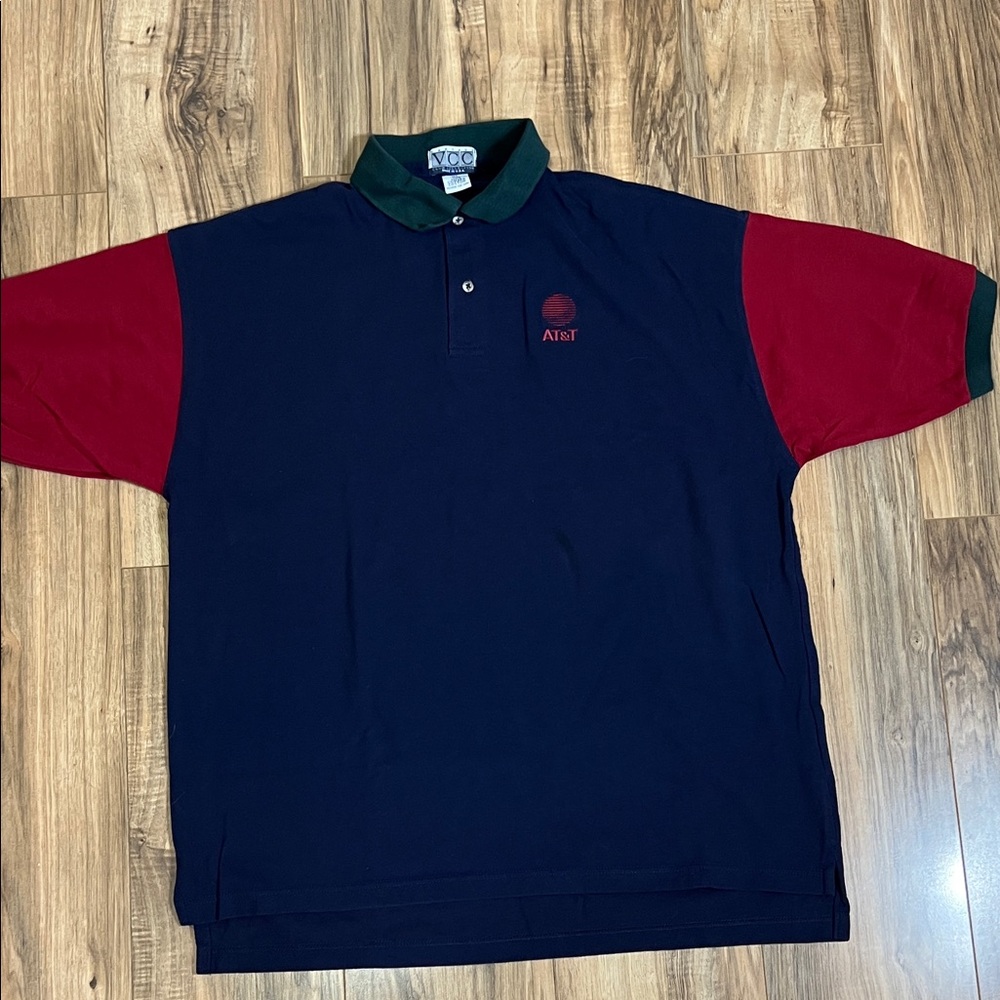 Vintage AT&T Men Polo Shirt  Navy Green Red "Vantage Club Collection" Sz XL